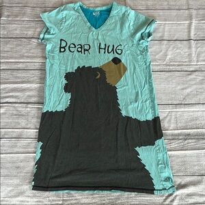 Lazy One Bear Hug Pajama Dress - Teal and Black